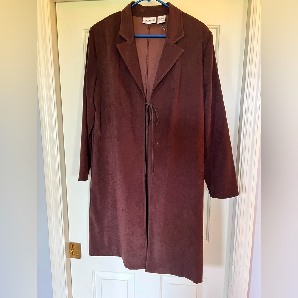-FASHION BUG SUEDE FEEL MIDI OVER COAT LIGHT WEIGHT DARK BROWN SIZE 18